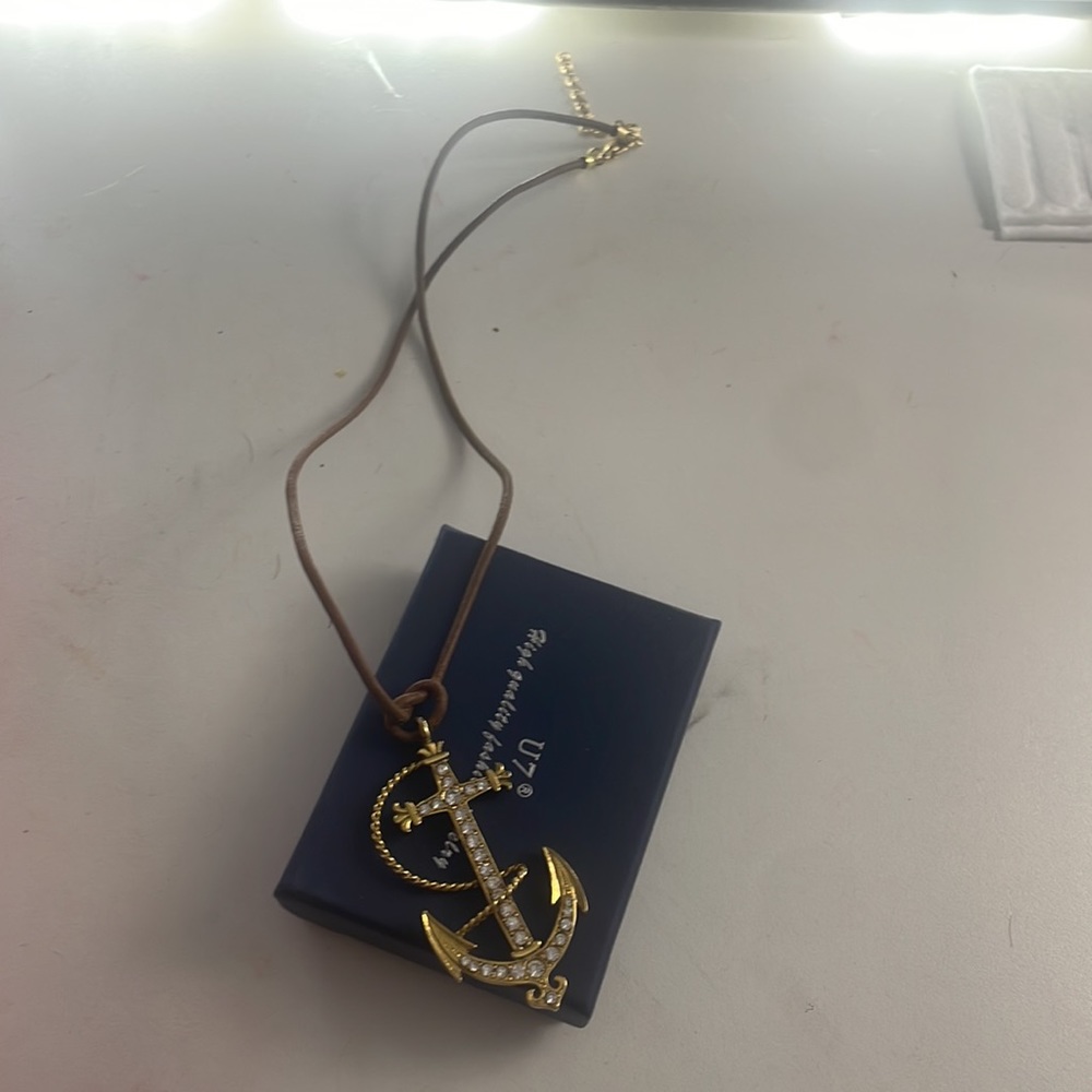 Pav Diamond Anchor Charm Necklace View 2